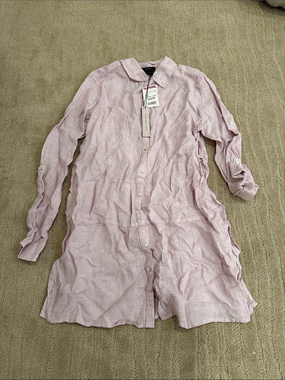 Tahari Pale Pink Linen Button-Up Shirt